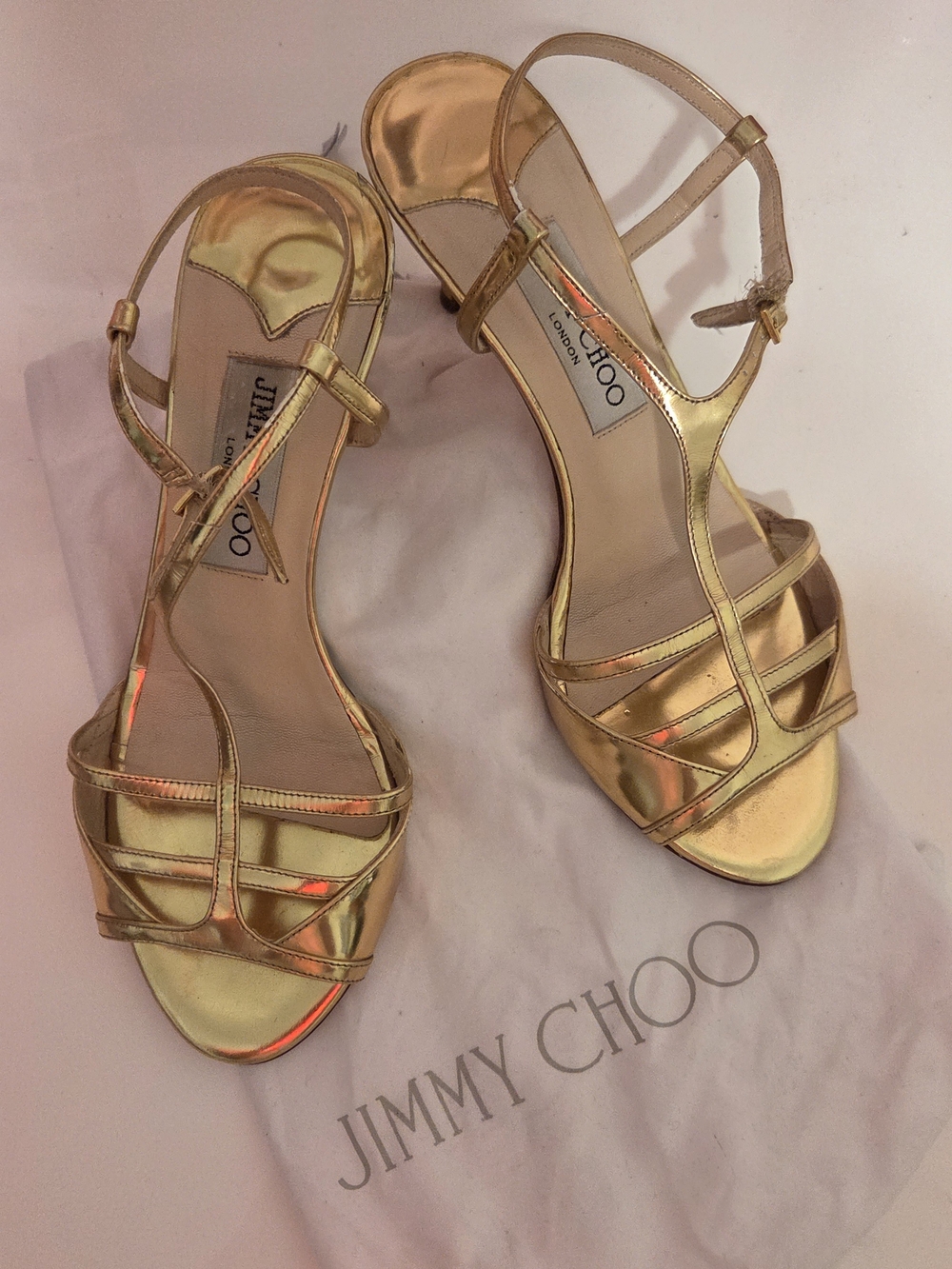 Jimmy Choo Gold Metallic Strappy Women's Sandals